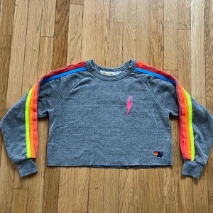 Aviator Nation women’s cropped grey striped crew neck size XS
